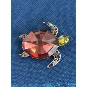 Authentic Signed Swarovski Crystal Silver Tone Corporito Turtle Brooch Pin